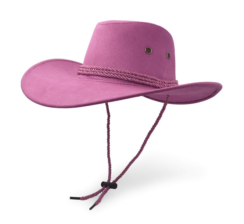 UltraKey Cowboy Hat, Sun Hat Faux Felt Leather Suede Travel Cap Western Hat Outdoor Sun Protect Pink - Image 1